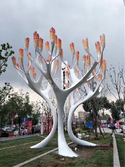 商場(chǎng)門(mén)口園林景觀(guān)花樹(shù)不銹鋼雕塑定制