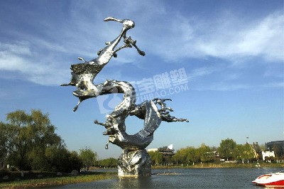 城市景觀(guān)水池鏡面浪花不銹鋼雕塑定制